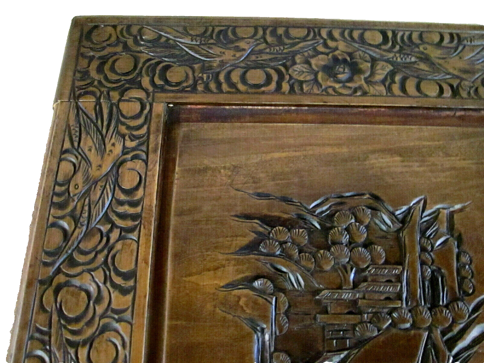 54174 CARVED ORIENTAL TABLE WITH DRAWER Bird carvings 