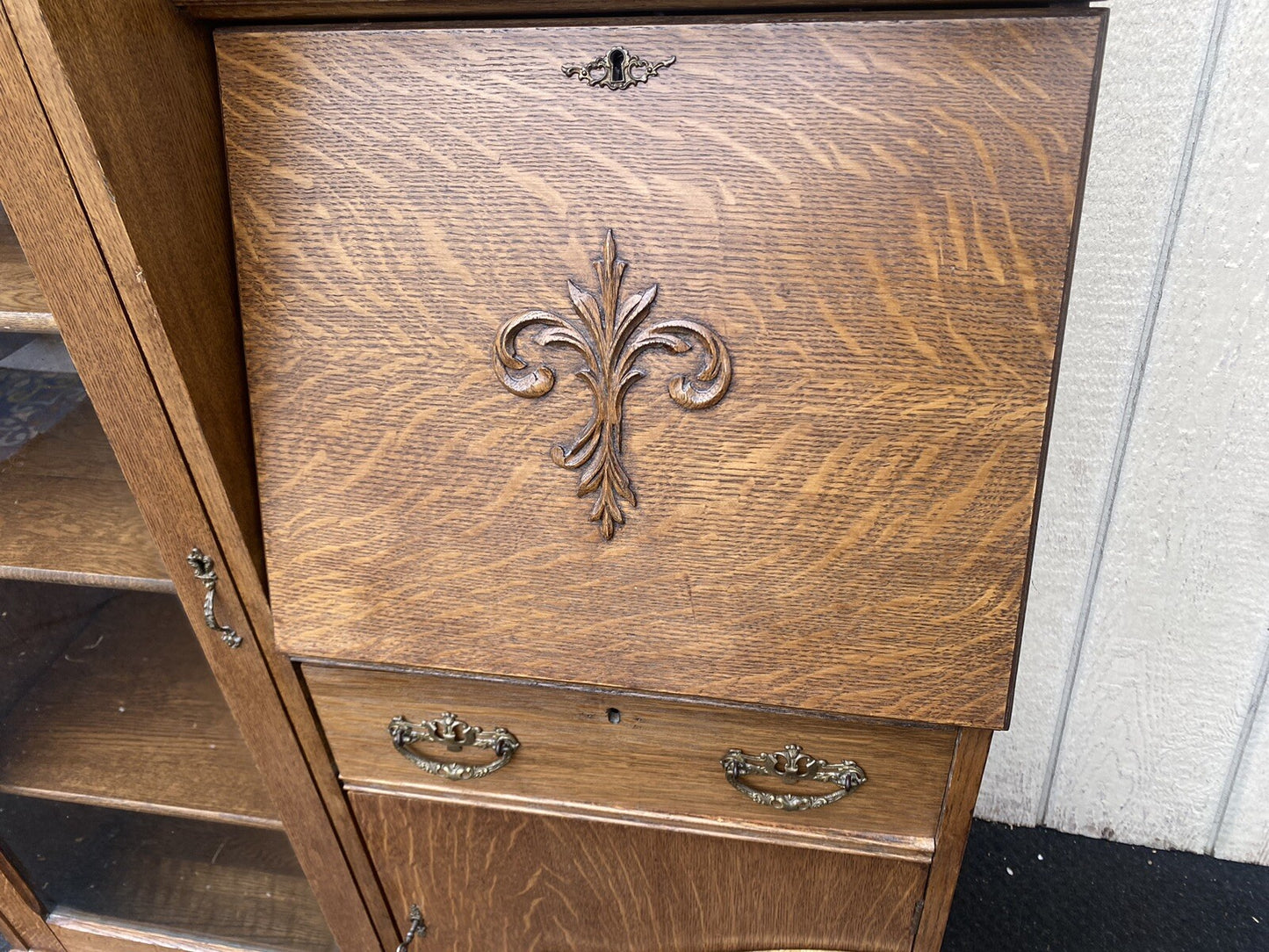65325 Antique Oak Side By Side Bookcase Desk