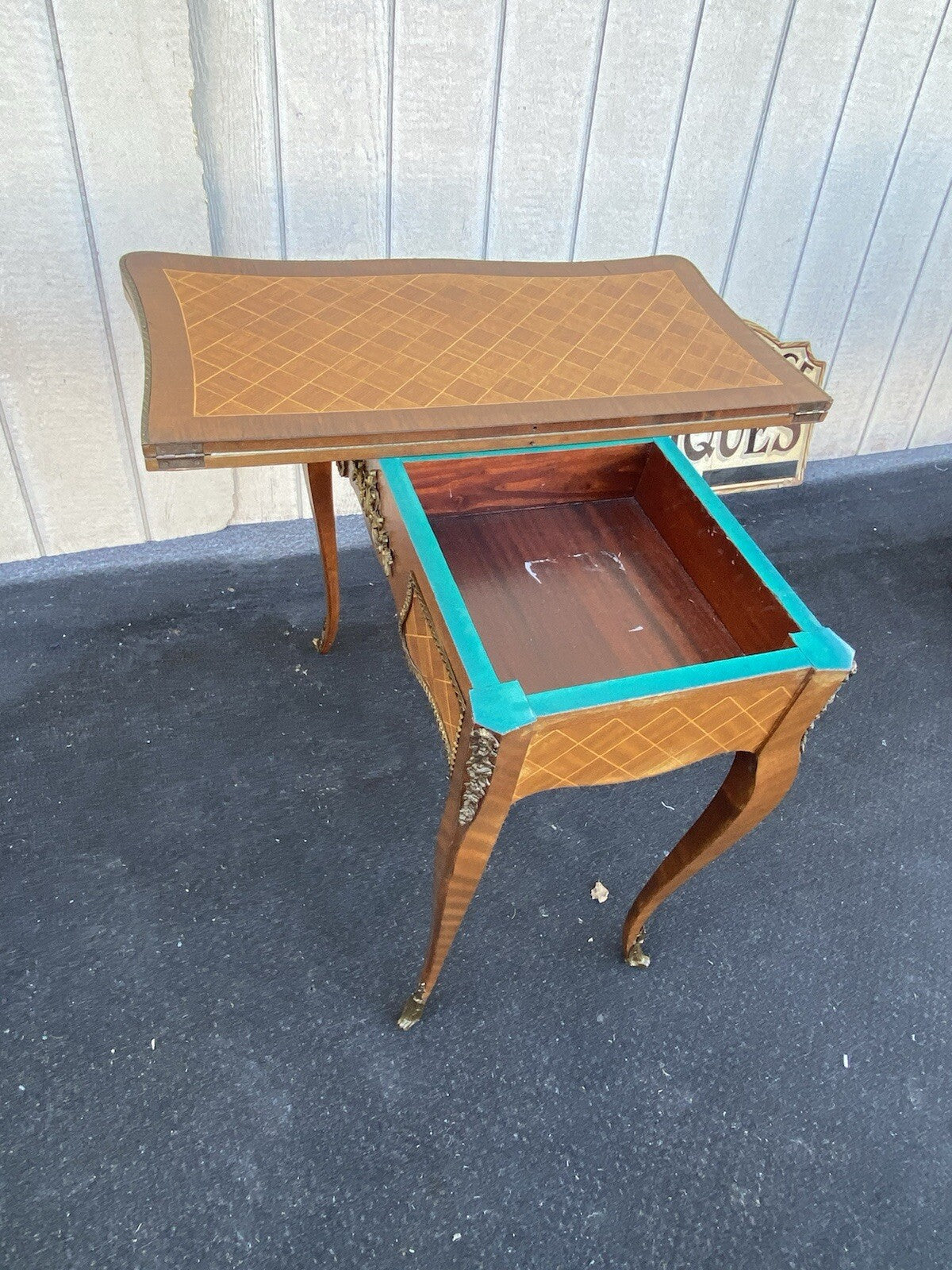 66255 French Country Louis XV Flip Top Game Table Bronze ormalu