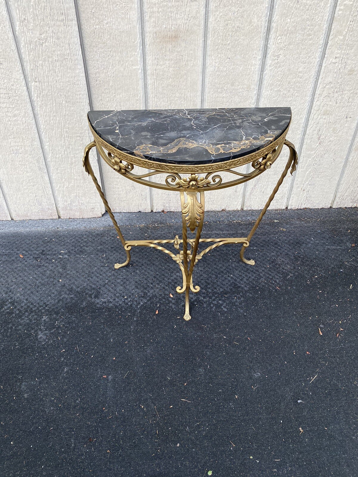 65634    Marble Top Decorator Iron Demilune Console Table Stand