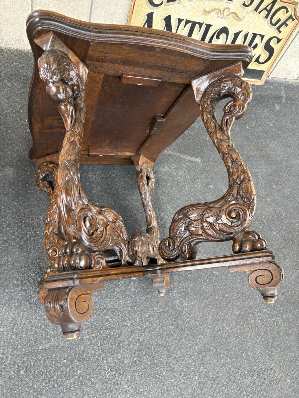 66801    RARE Custom made  Antique Figural CHERUB Tray Top Coffee Table Stand