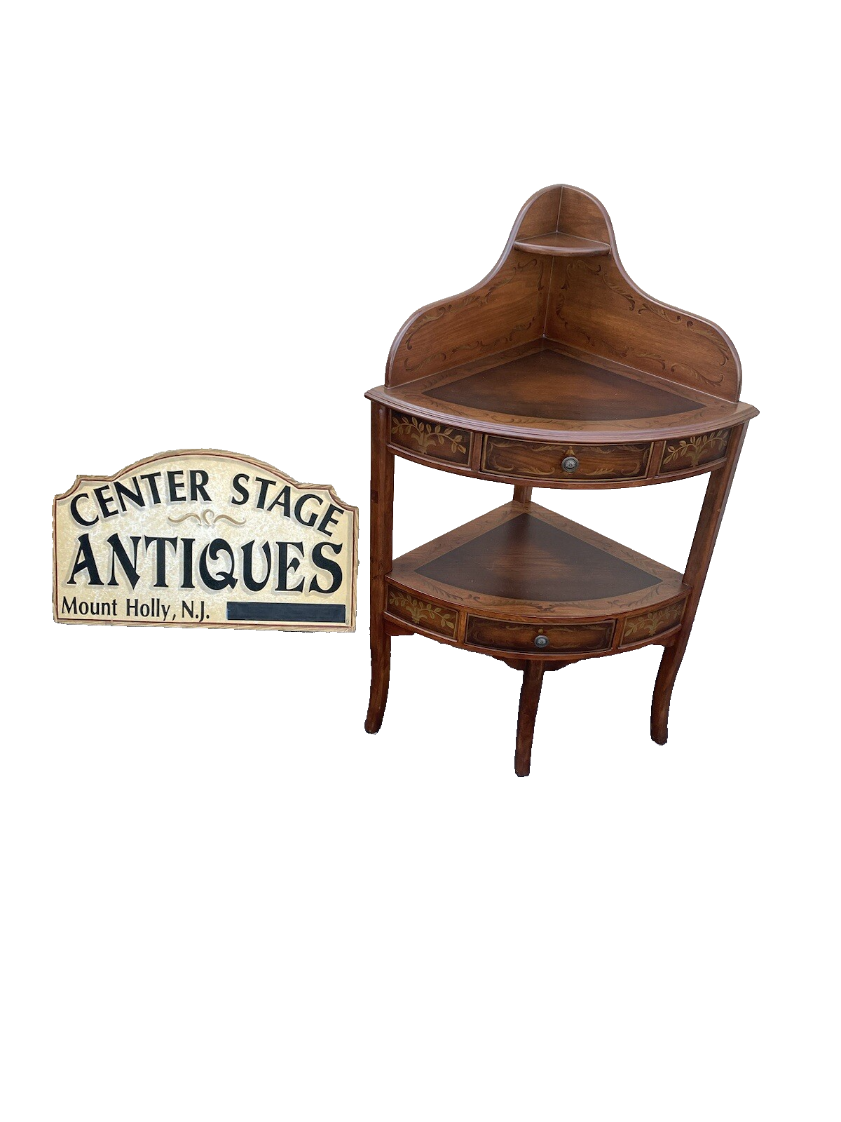 64642 Stenciled Corner Shelf Bookcase Curio Cabinet Etergie