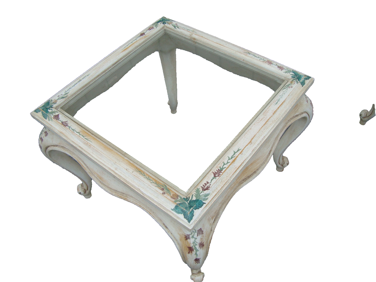 61856   Pair Glass Top Custom Hand Painted  Decorator Coffee Table Nightstands