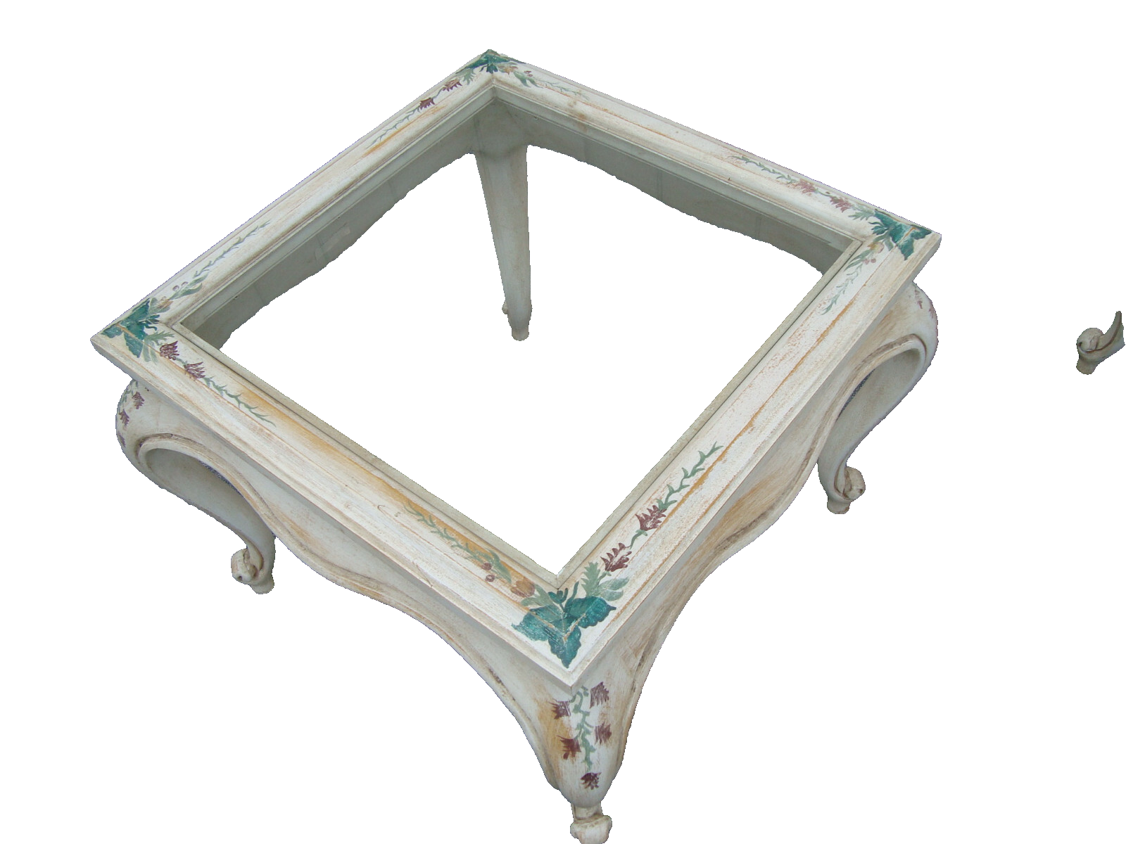 61856   Pair Glass Top Custom Hand Painted  Decorator Coffee Table Nightstands