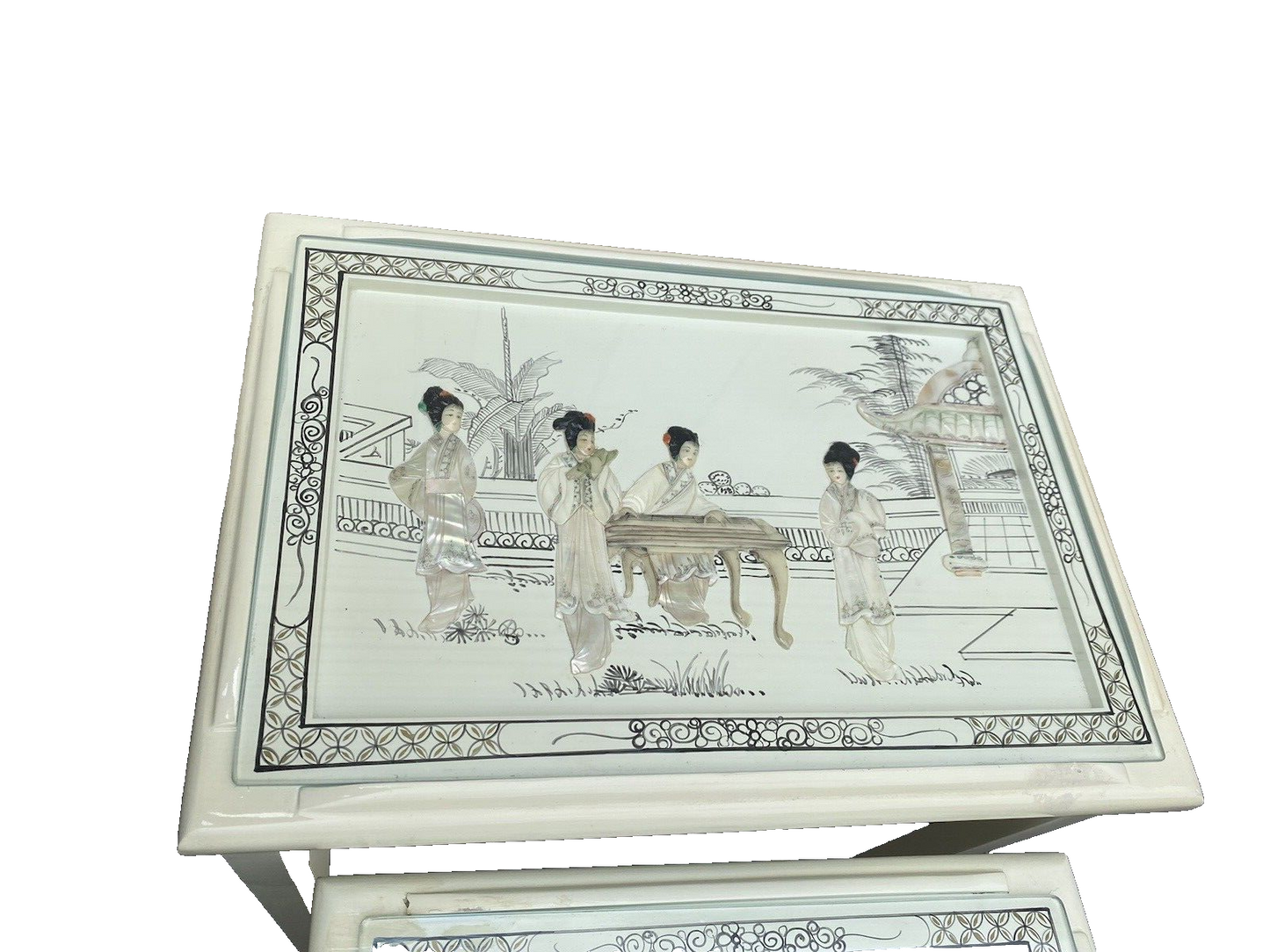 64597 Set Of 3 Oriental Decorated Nesting Stacking Tables