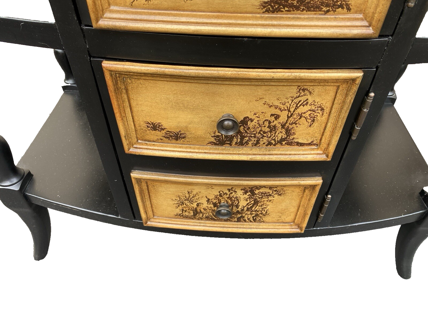 66147 Ebony Stenciled Decorator Shelf Sideboard Console Table Stand