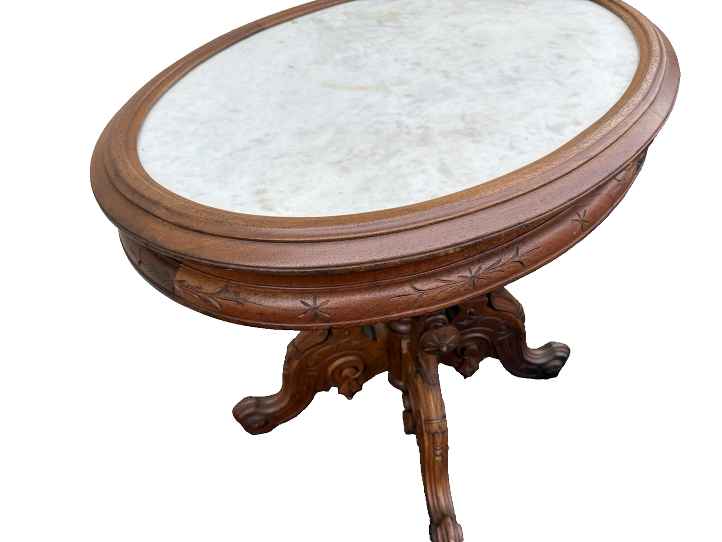 66664   Super Quality Hand Carved Marble Top Walnut Lamp Table Stand