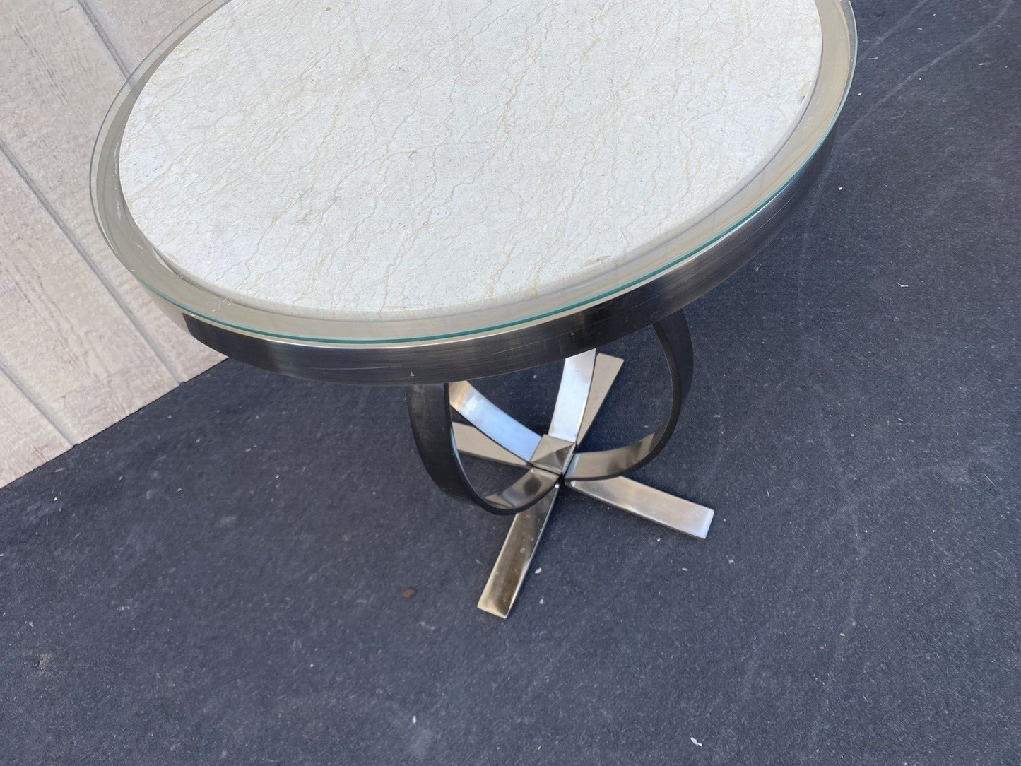 65722 Marble Top Modern Chrome and Marble Lamp Table Stand