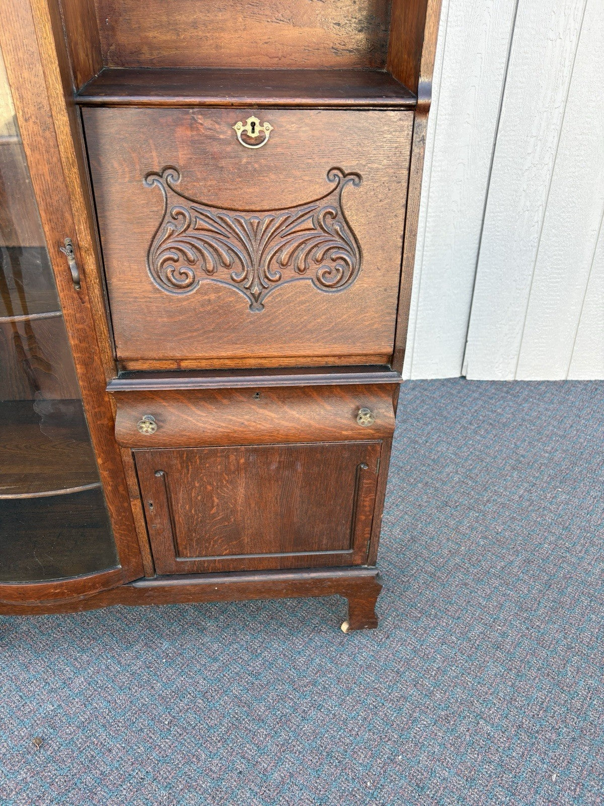 66770 Antique Victorian Oak Side by Side Desk with Bookcase