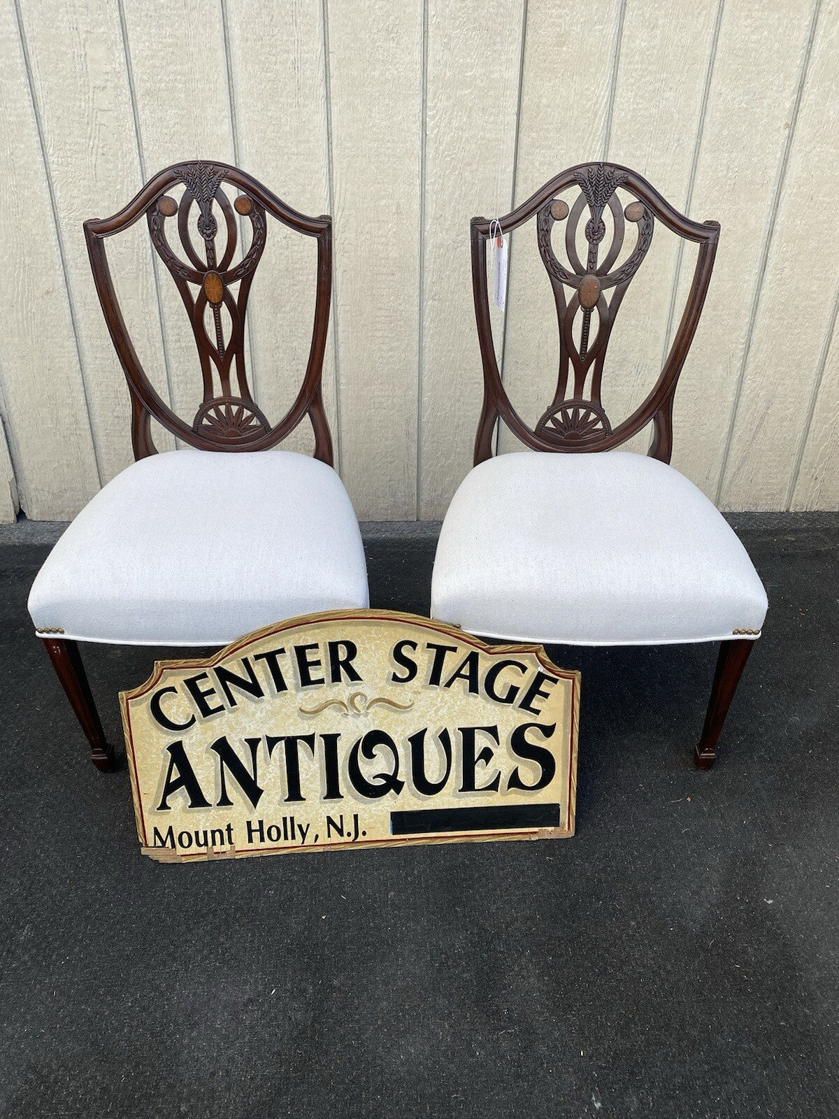 65906   Pair Hepplewhite Decorator Mahogany Shield Back Dining Chairs