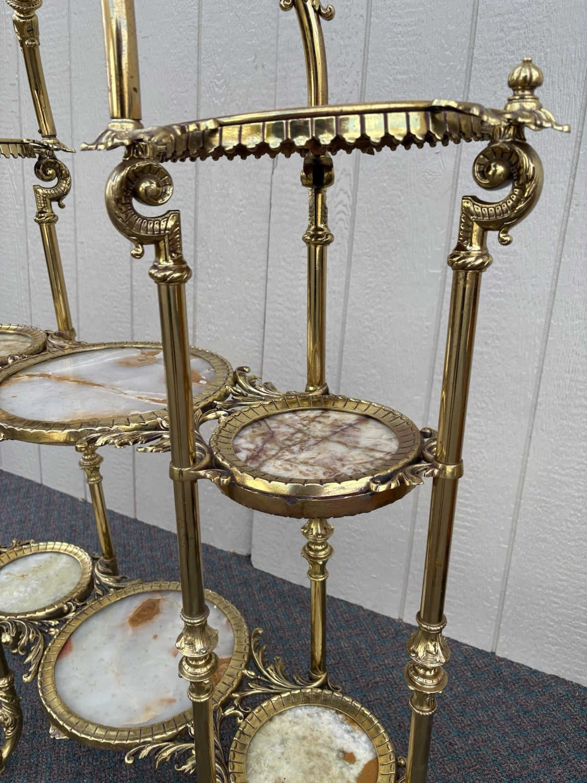 67147 Antique Victorian Brass and marble Etergie Display Cabinet Curio