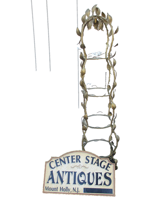 64469  Gold Iron Curio Whatnot Shelf Bookcase w/  Flowers   22"W x 72"H