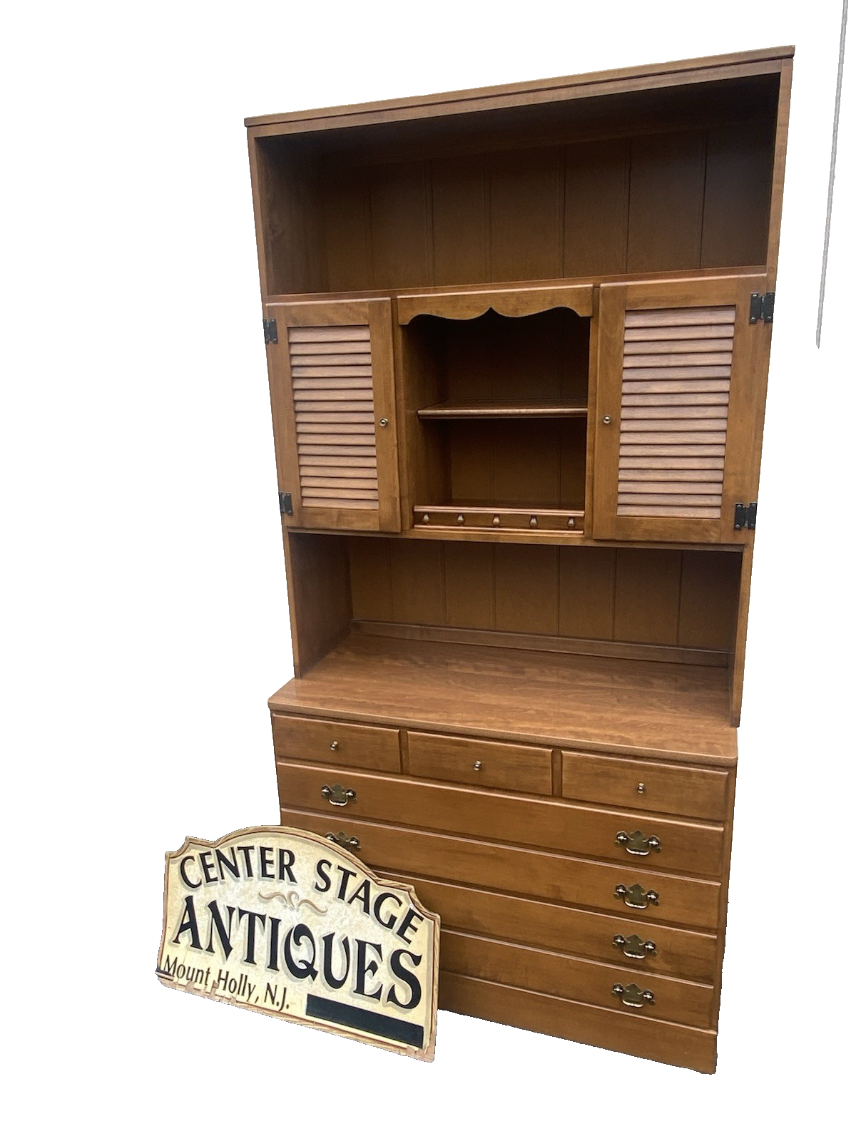 66554 Ethan Allen Maple  Cabinet with Bookcase Top
