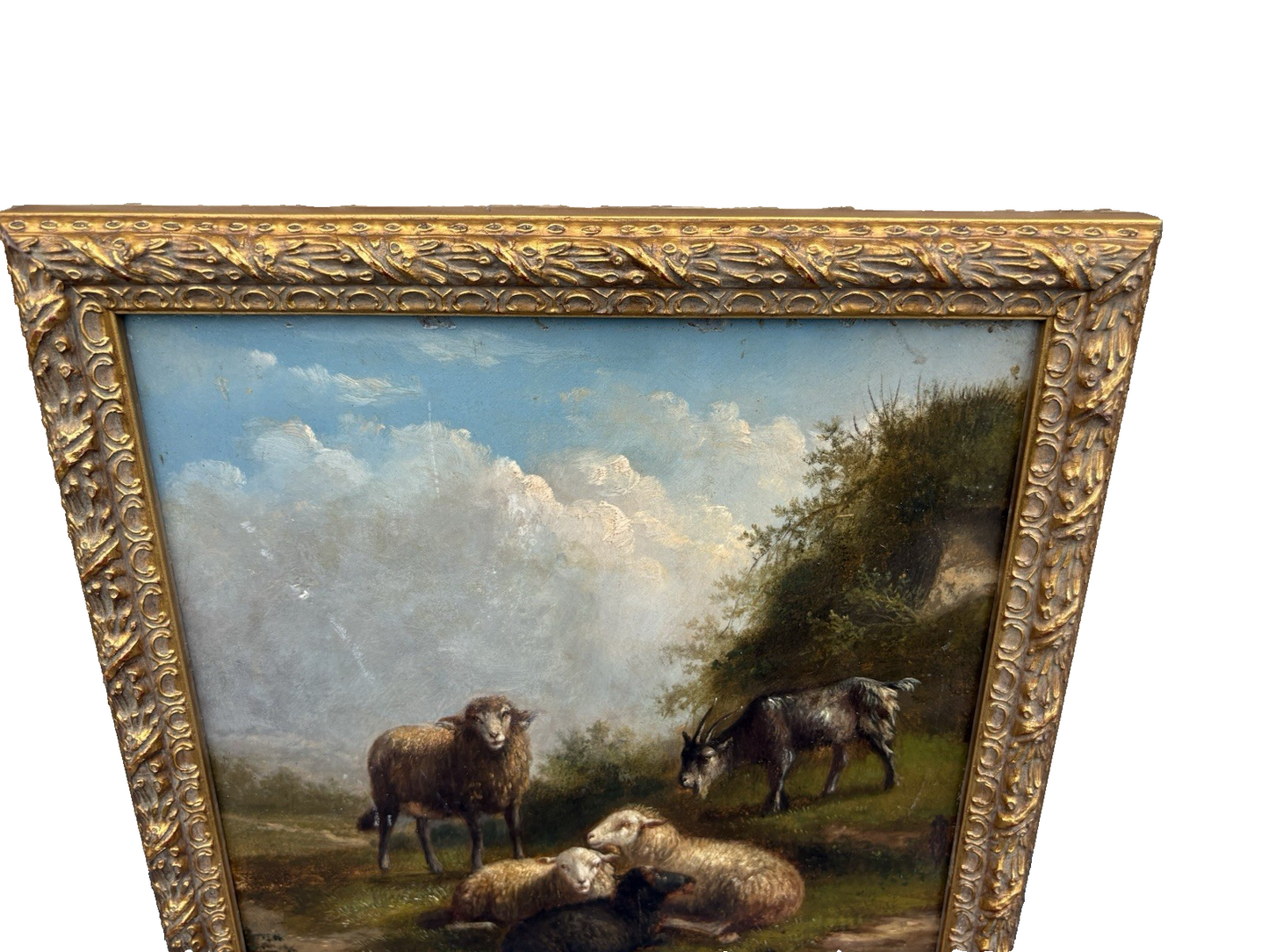 ART 01: Antique Lanscape Oil on Board  Sheep