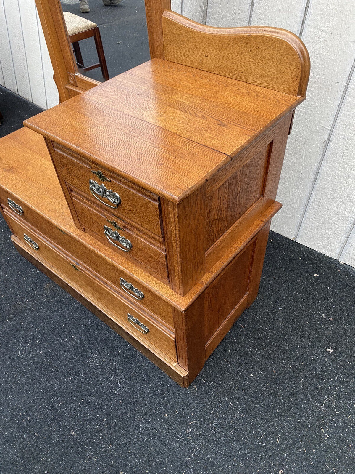 65144 Antique Victorian Oak Dresser Chest with Mirror