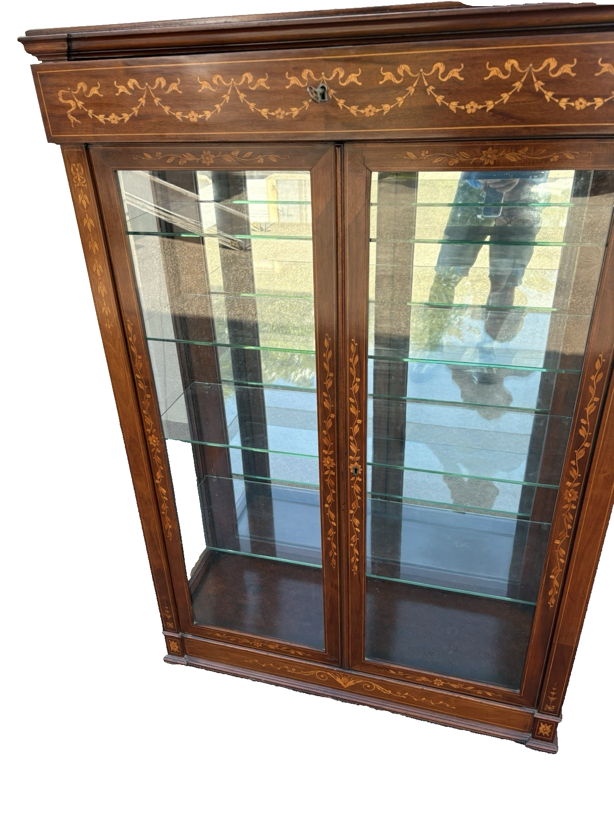 66973 Custom Hand Made Inlaid Mahogany Bookcase Curio Cabinet Etergie Drawer