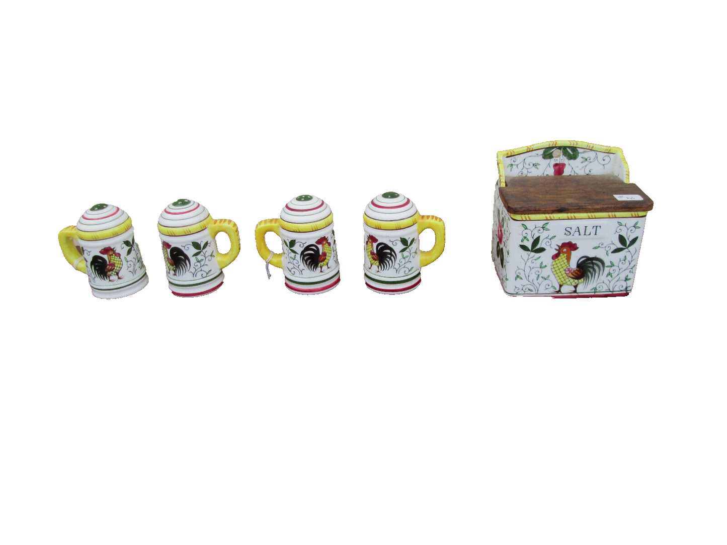 COLSW:  ROOSTER & ROSES PY  29 pieces Plates Bowls Salt Box Cup + Saucers