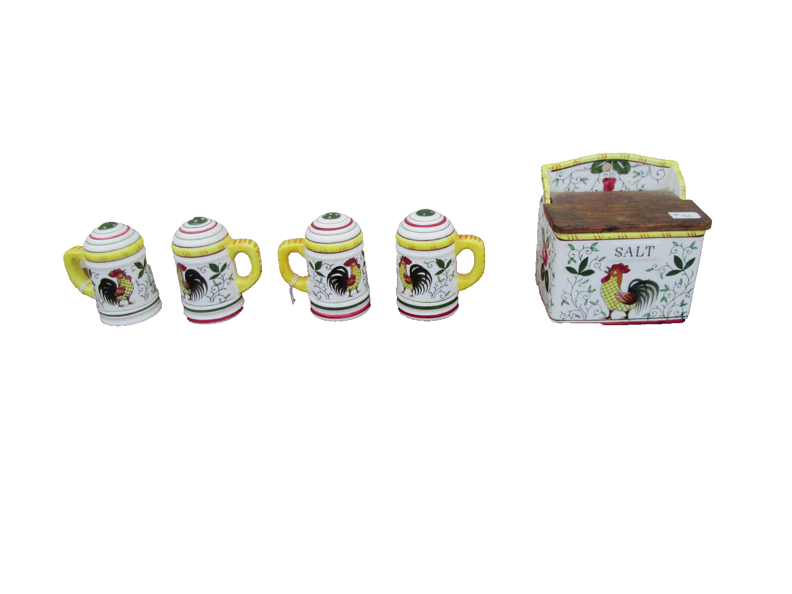 COLSW:  ROOSTER & ROSES PY  29 pieces Plates Bowls Salt Box Cup + Saucers