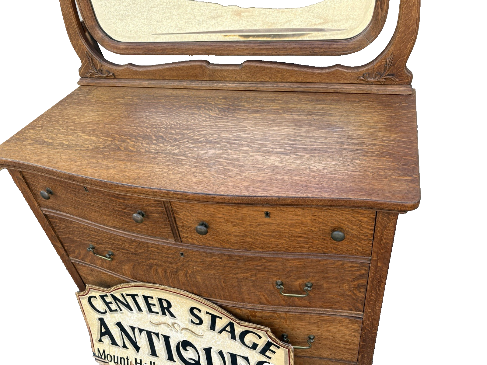 00001 Antique Victorian Oak Dresser Chest with Mirror