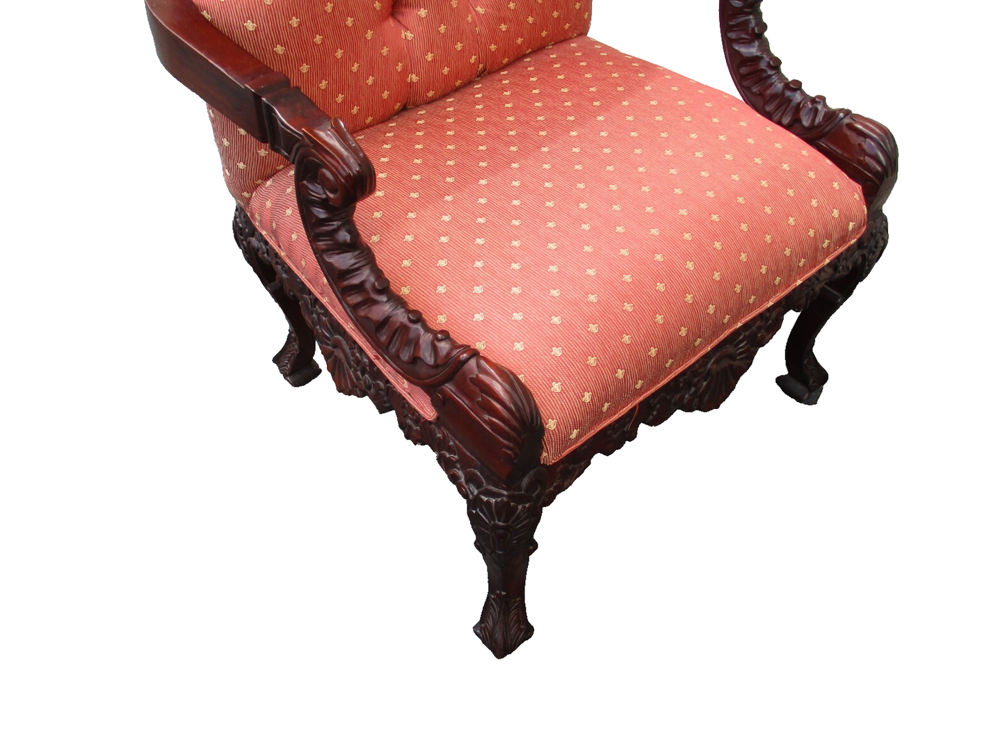 63553 Pair Solid Mahogany Armchair Bergere Chairs