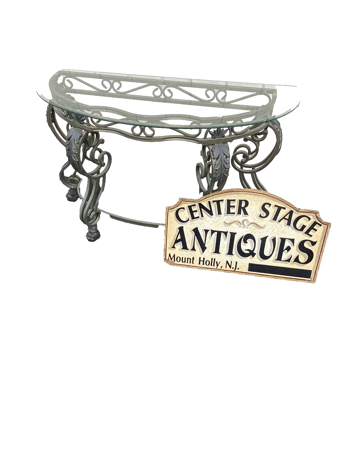 65470 Quality Glass Top Console Table with heavy metal base