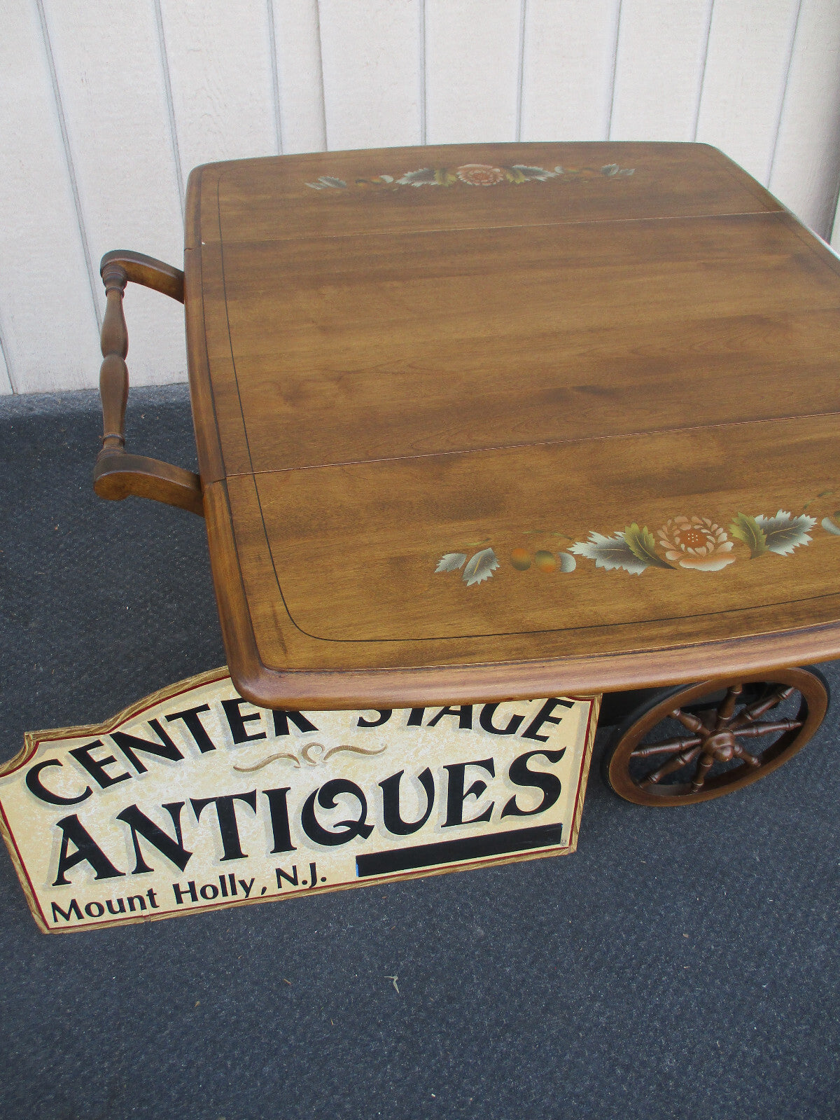 64308 Stenciled Solid Maple Tea Cart Bar Cart with Wheels