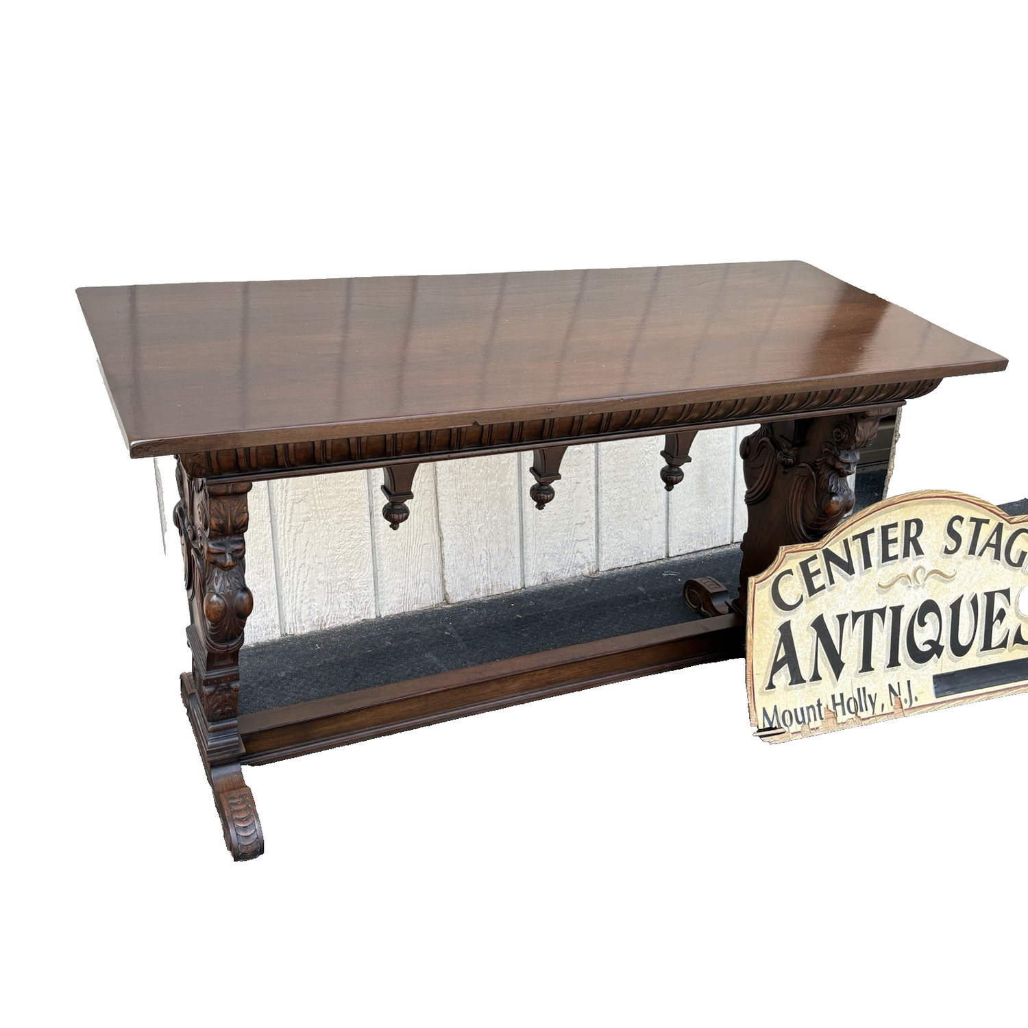 65236   Antique Solid Mahogany Hand Carved Figural Gryphon  Sofa Table Sideboard