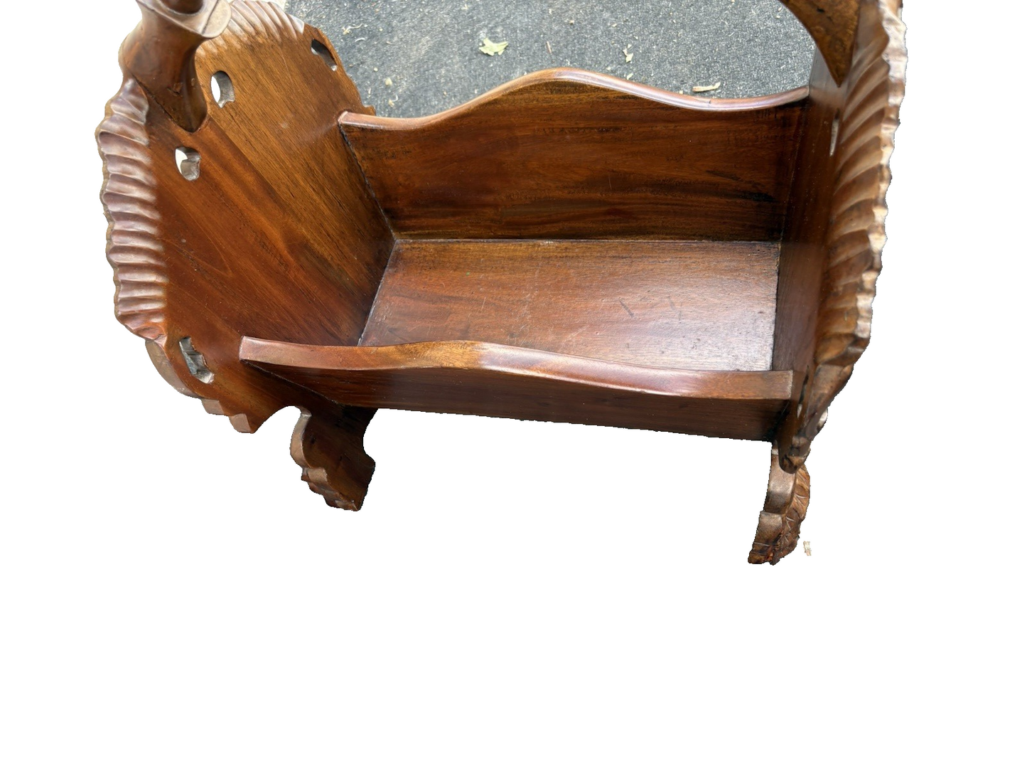 66687   Hand Carved Solid Mahogany Magazine Rack