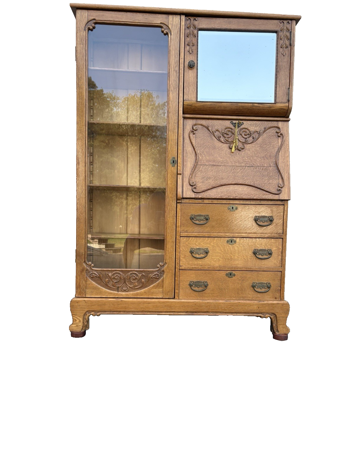66904   Antique Victorian Oak Side By Side Bookcase Desk