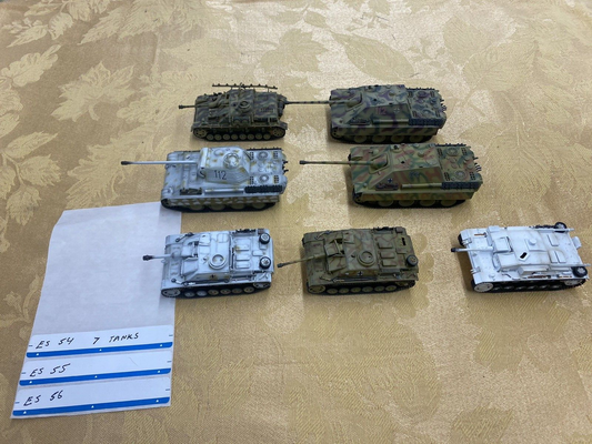ES 54: Grouping of 7 Military Vehicles  Tanks    3 3/4" to 4" long
