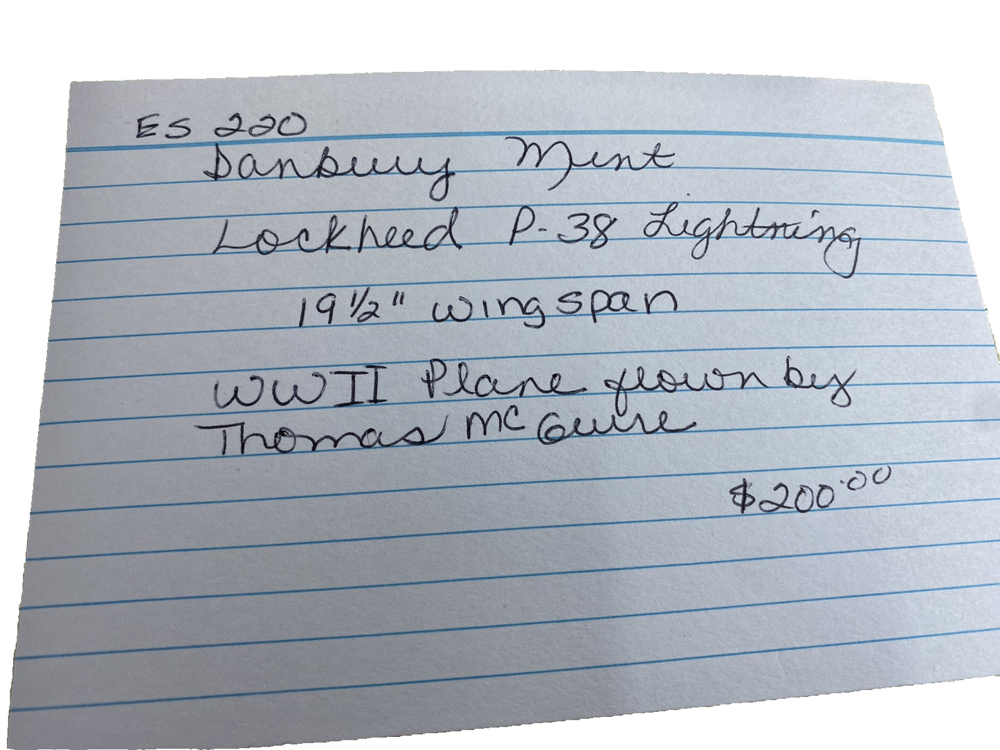 ES   220:          DANBURY MINT    LOCKHEED P-38 LIGHTNING  AIRPLANE Plane