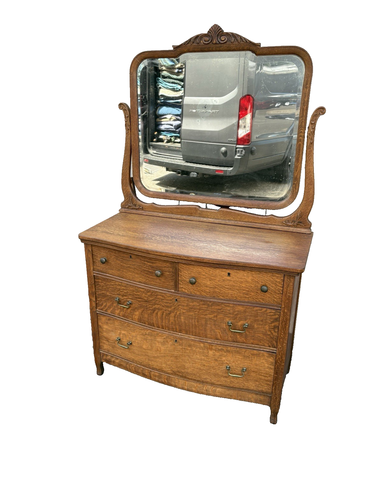 00001 Antique Victorian Oak Dresser Chest with Mirror