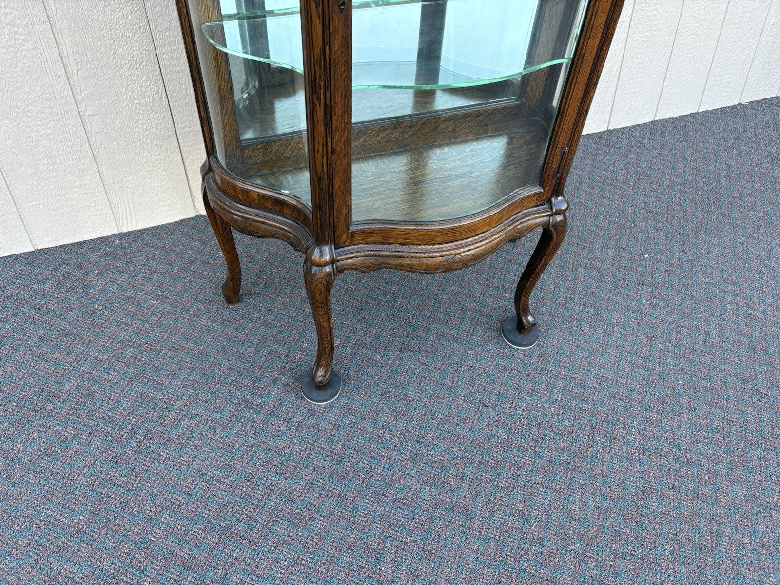 67008 Antique Victorian Oak Serpentine Glass Curio China Cabinet