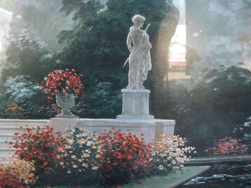 COL YW: LARGE VINTAGE GARDEN PRINT IN GOLD FRAME