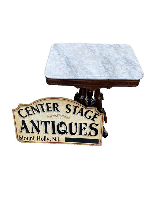 66368 Antique Victorian Walnut Marble Top Lamp Table Stand
