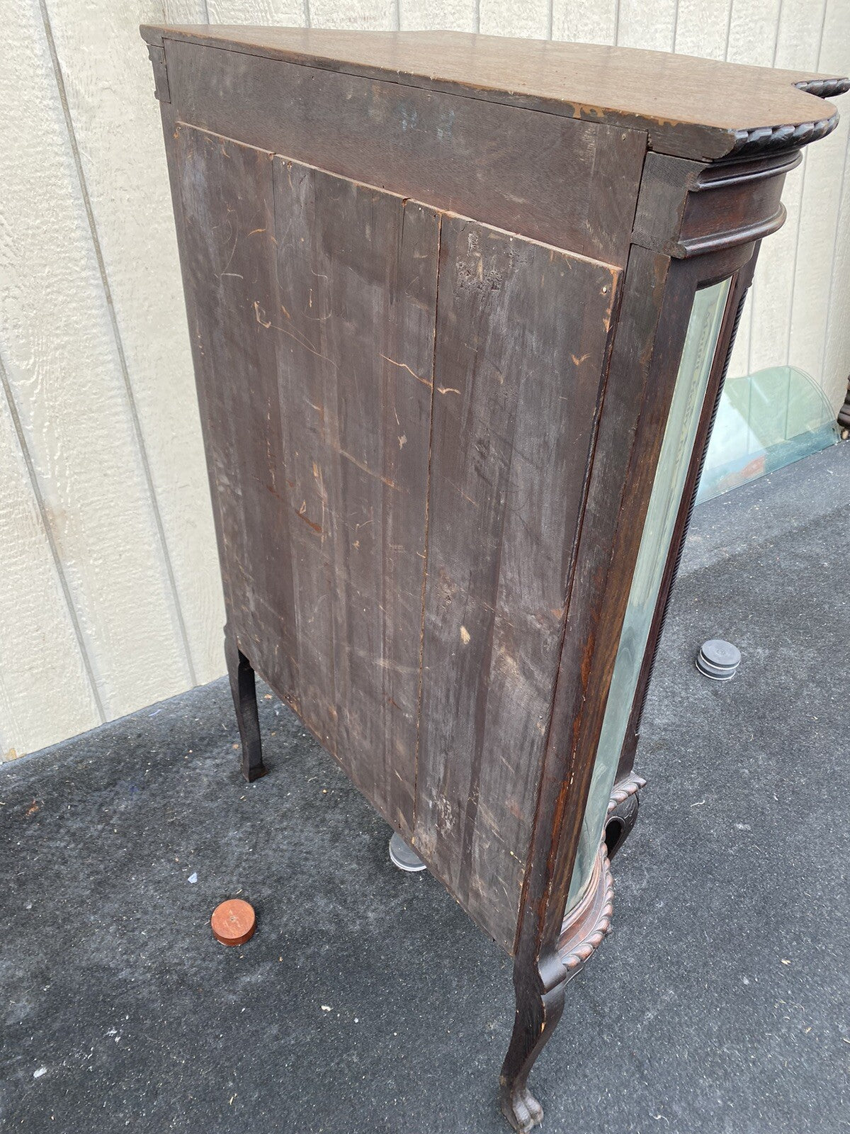 66107   Antique Victorian Oak Serpentine Curio China Cabinet