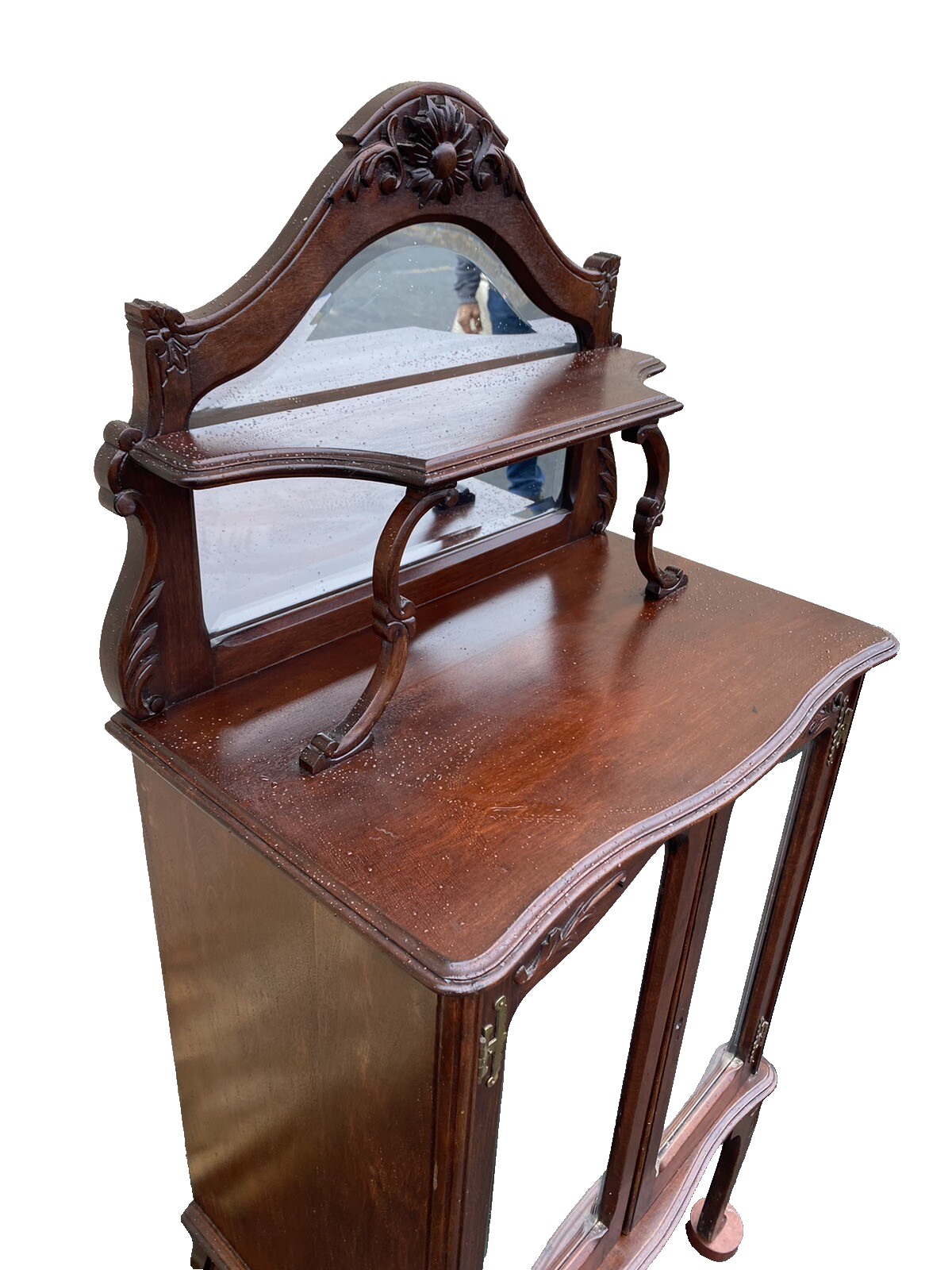 64992   Antique Victorian  Mahogany Mirrored Storage  Cabinet
