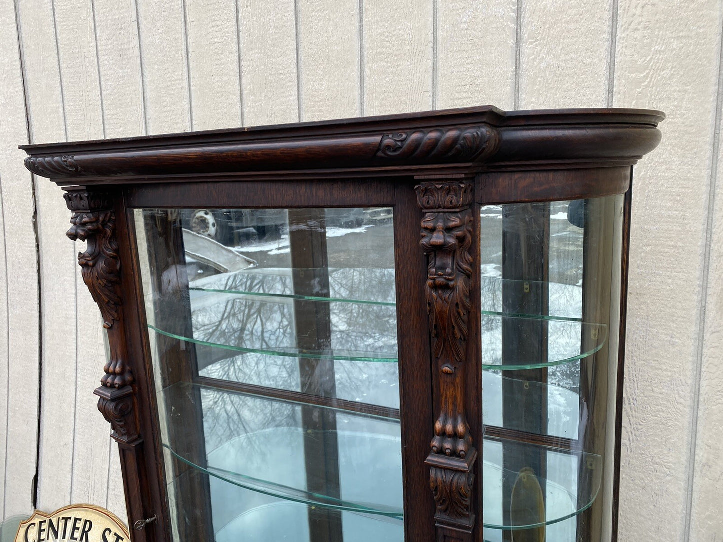 66152   Antique Victorian Lion Headed China Cabinet Curio