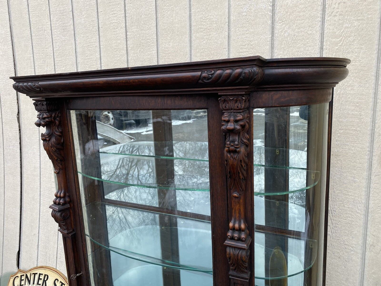 66152   Antique Victorian Lion Headed China Cabinet Curio