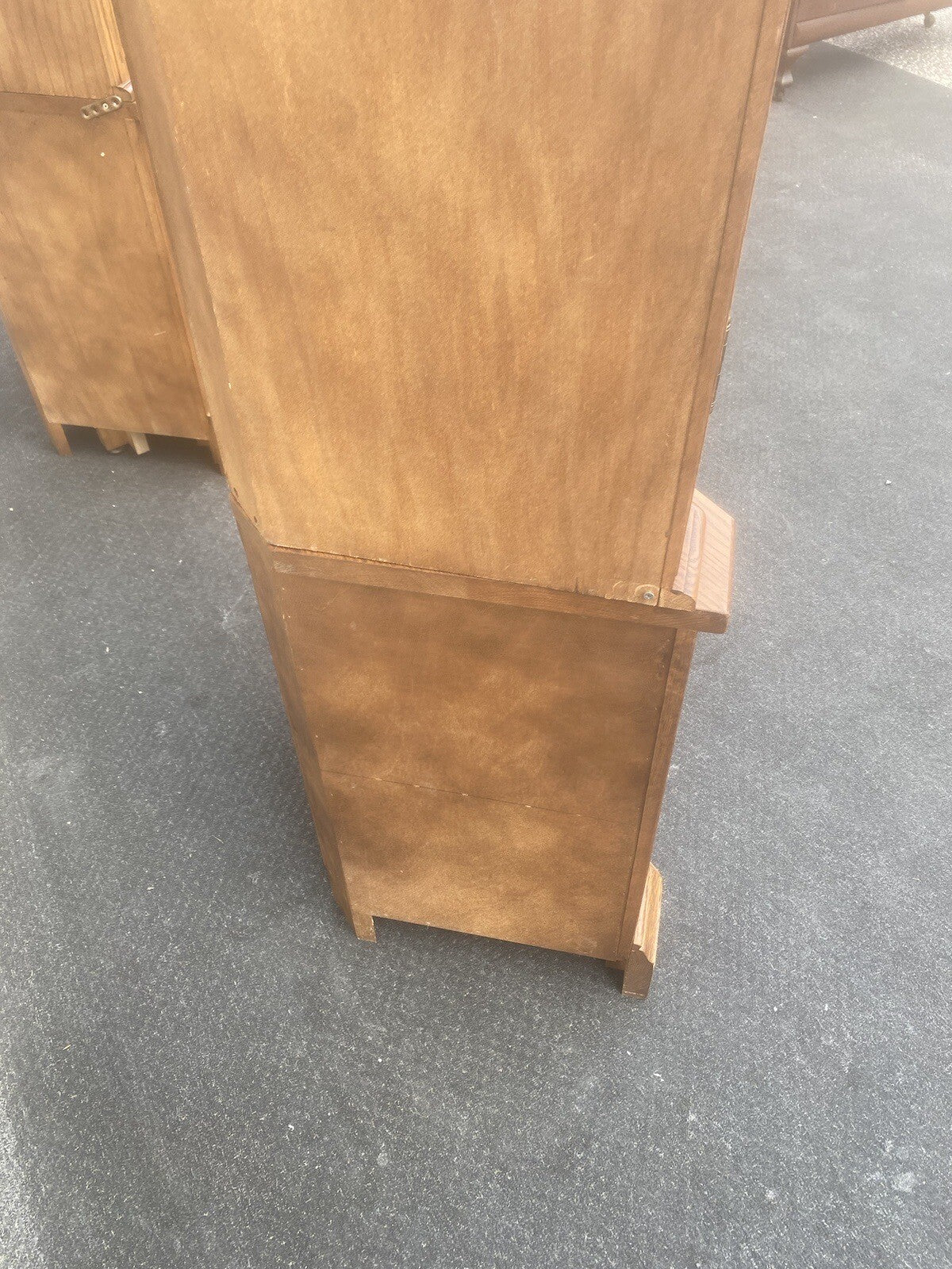 64573 PAIR   Oak Corner Cabinet Curio s With 3 wood and glass shelves each