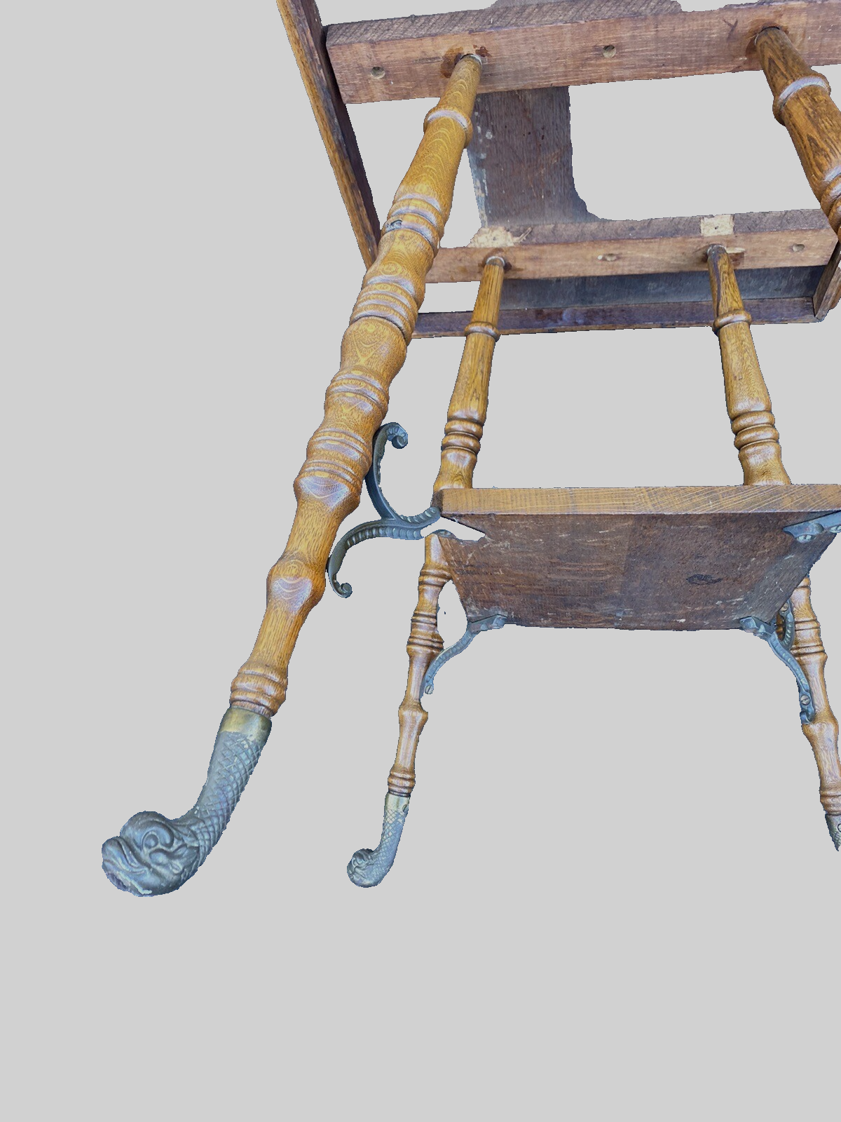 65163 Antique Victorian Oak Lamp Table Stand with Figural brass Feet