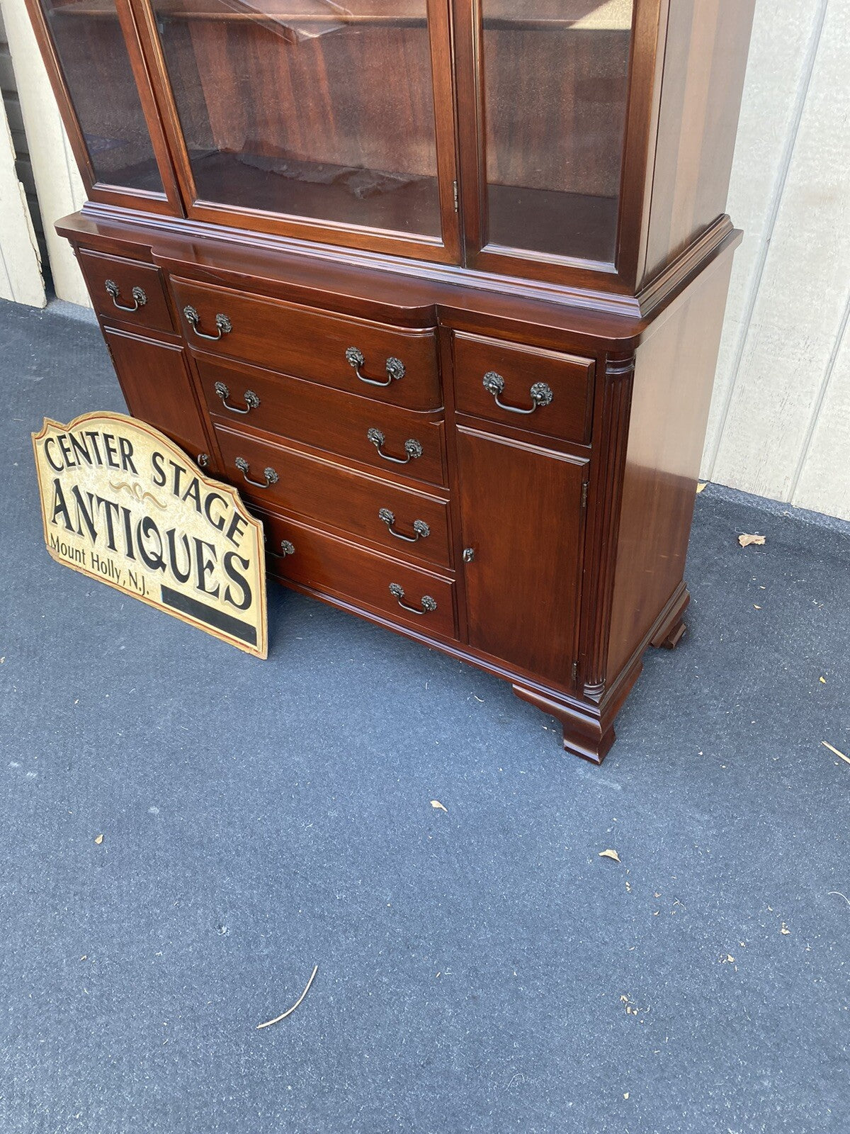 66021  Antique Solid Mahogany Breakfront China Cabinet