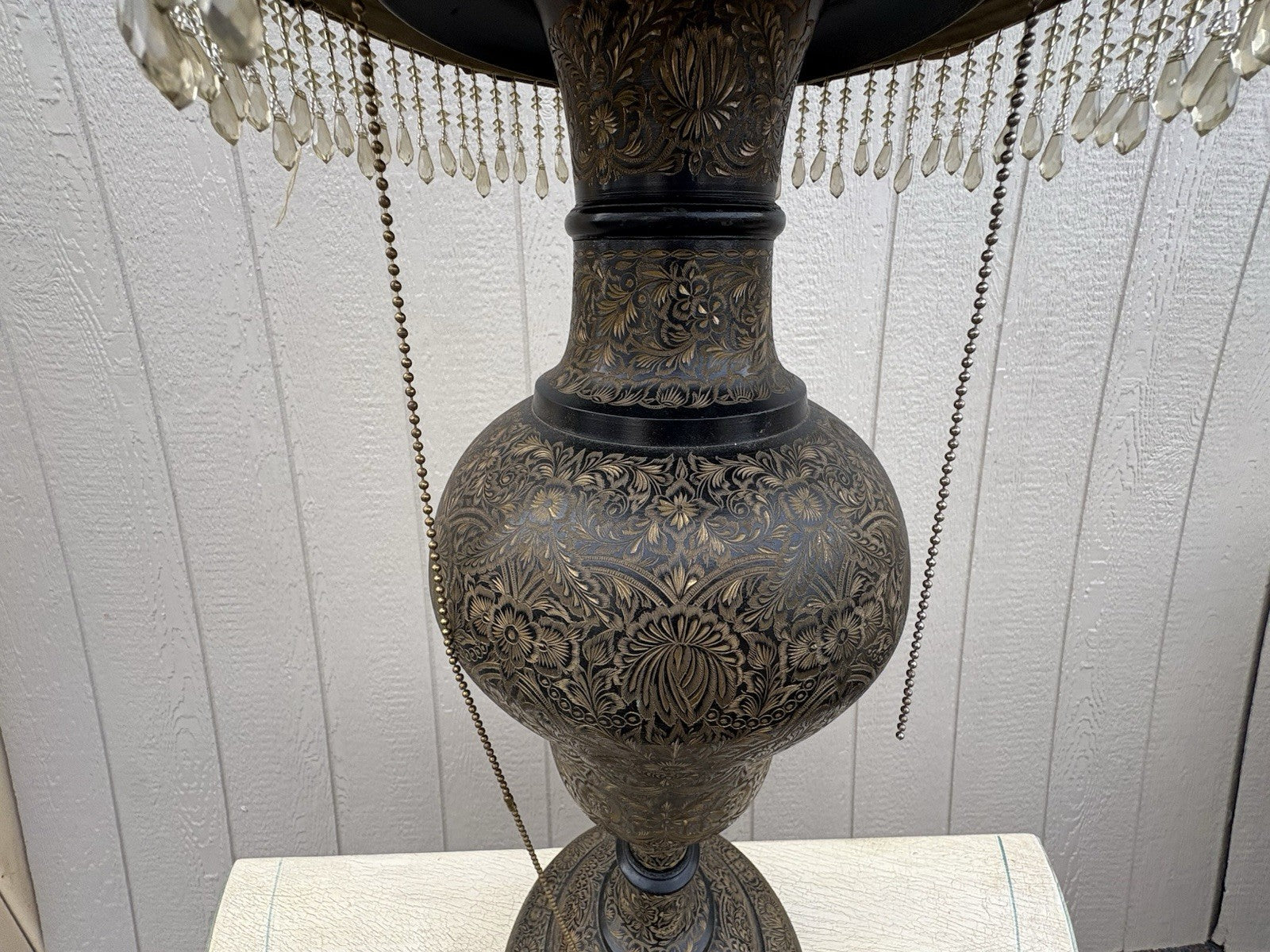 67043 Large Oriental Decorator Metal Lamp with Fancy  Custom made Shade