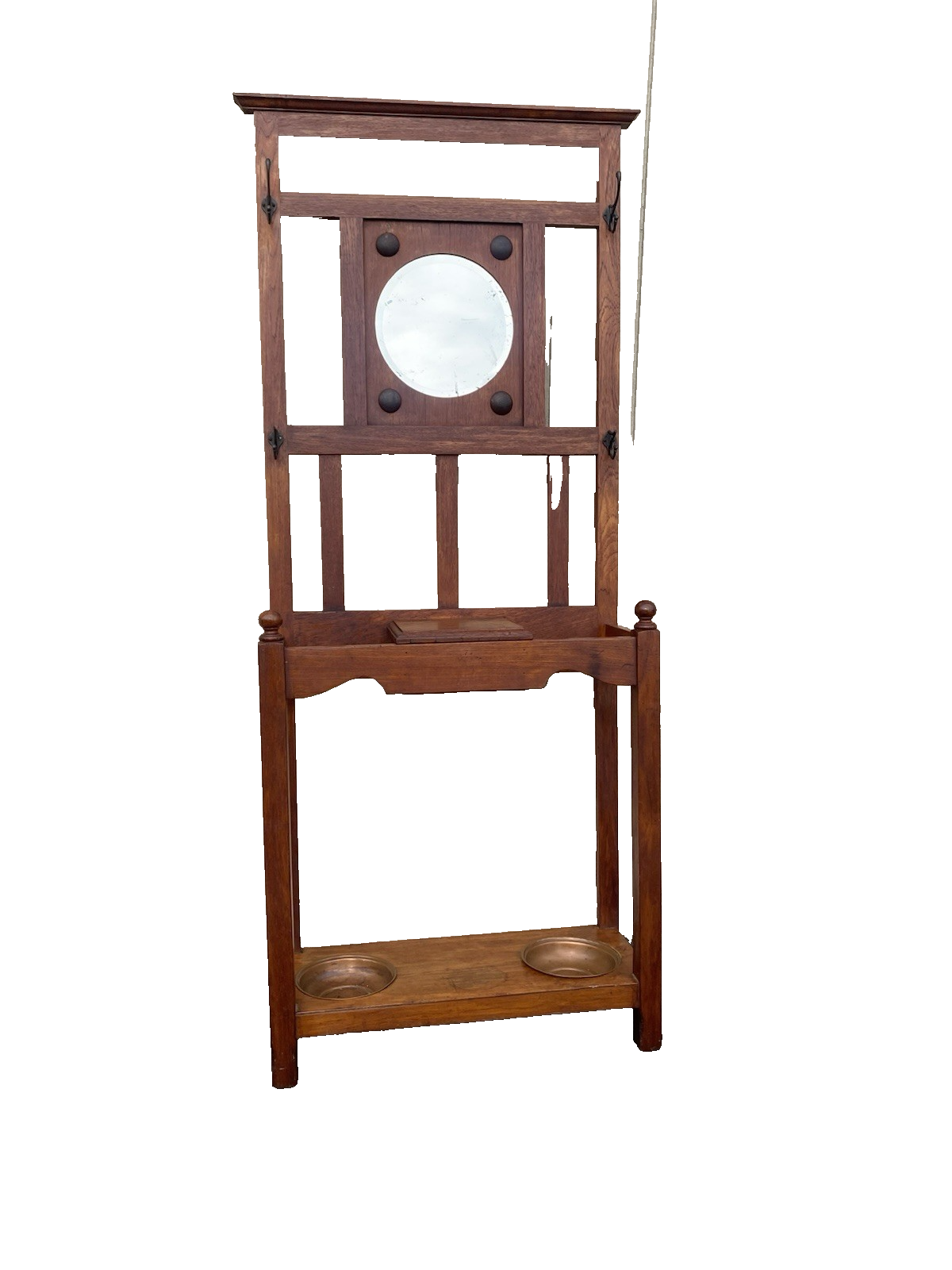 66600 Antique Victorian Hat Rack Hallseat w/ Mirror + Umbrella Stand