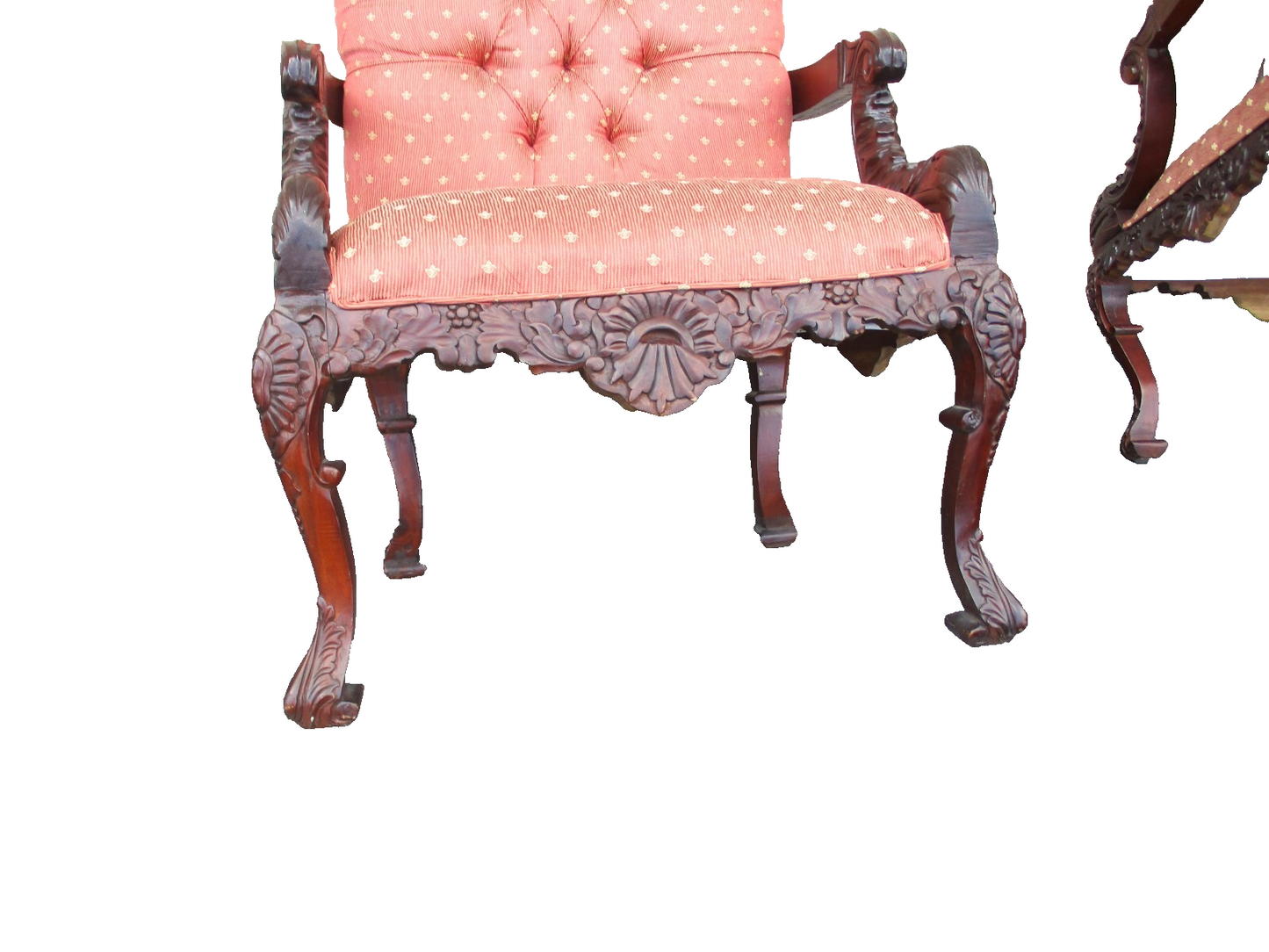 63553 Pair Solid Mahogany Armchair Bergere Chairs