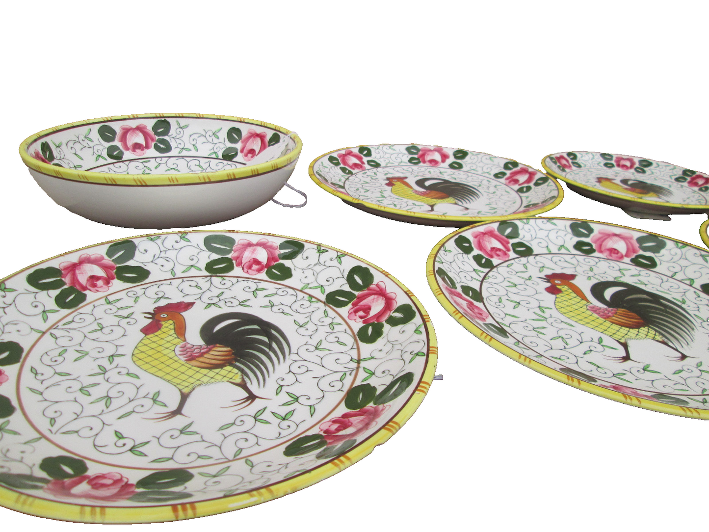 COLSW:  ROOSTER & ROSES PY  29 pieces Plates Bowls Salt Box Cup + Saucers