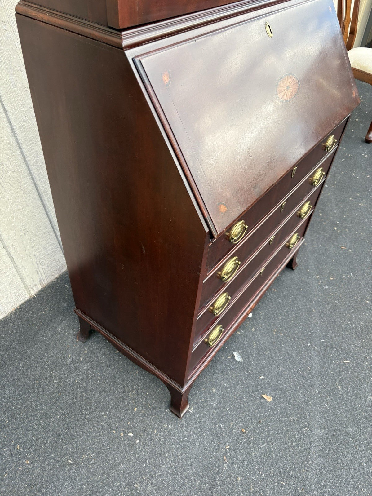 66641   Inlaid Mahogany Jasper Furniture Secretary Desk w/ Bookcase Top