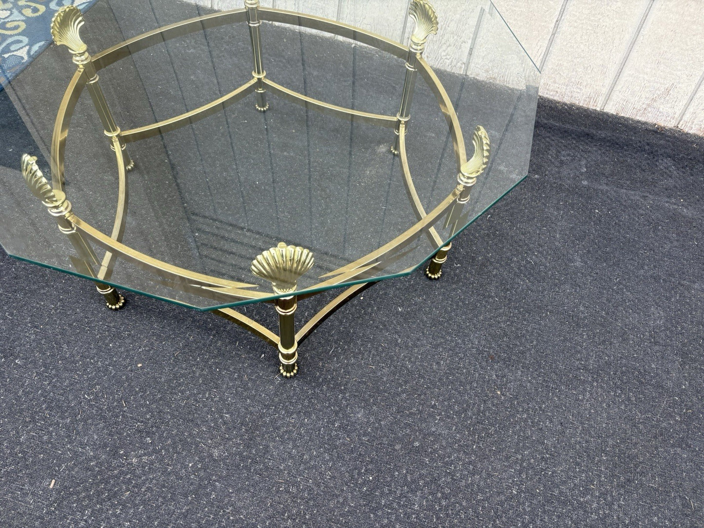 66743   QUALITY Brass and Glass Shell Design Coffee Table