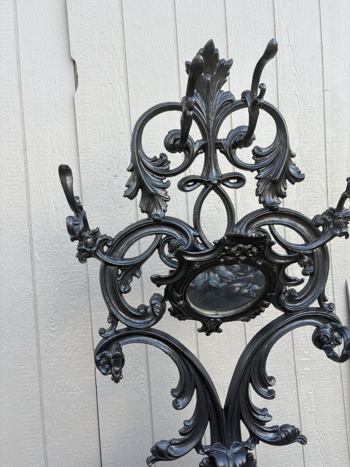 67150 Antique Victorian Cast iron Hat Rall With Mirror and Umbrella holders