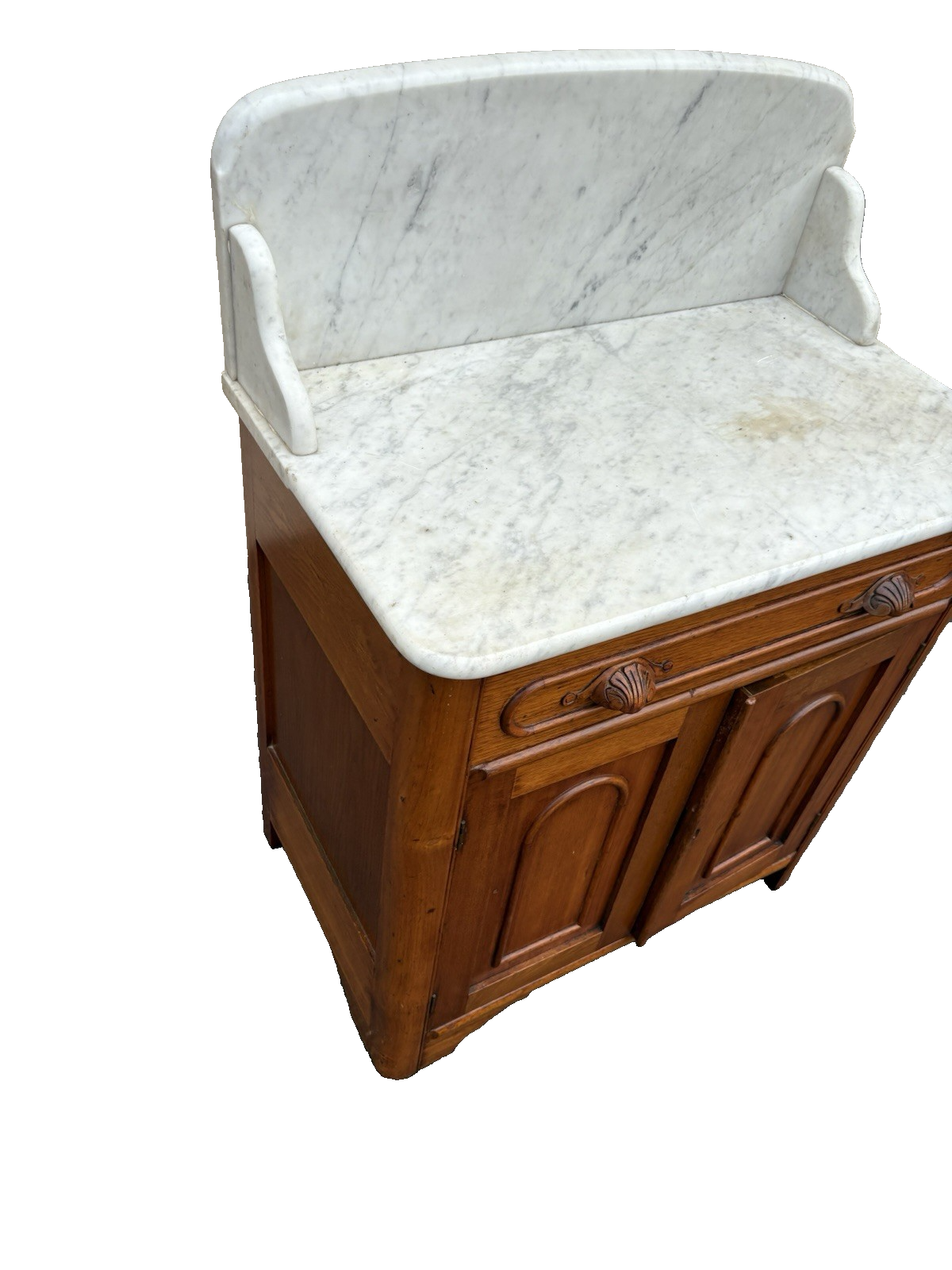 66855  Antique Victorian Walnut  Marble Top Washstand Chest Dresser